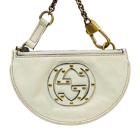 Gucci Rare GG Micro Purse Key Pouch Cream Leather Half Moon - Picture 1 of 14